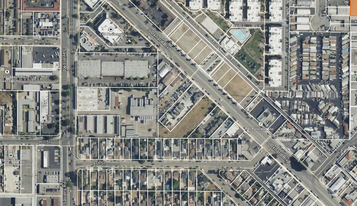 Aerial of the Five Points area with parcel lines